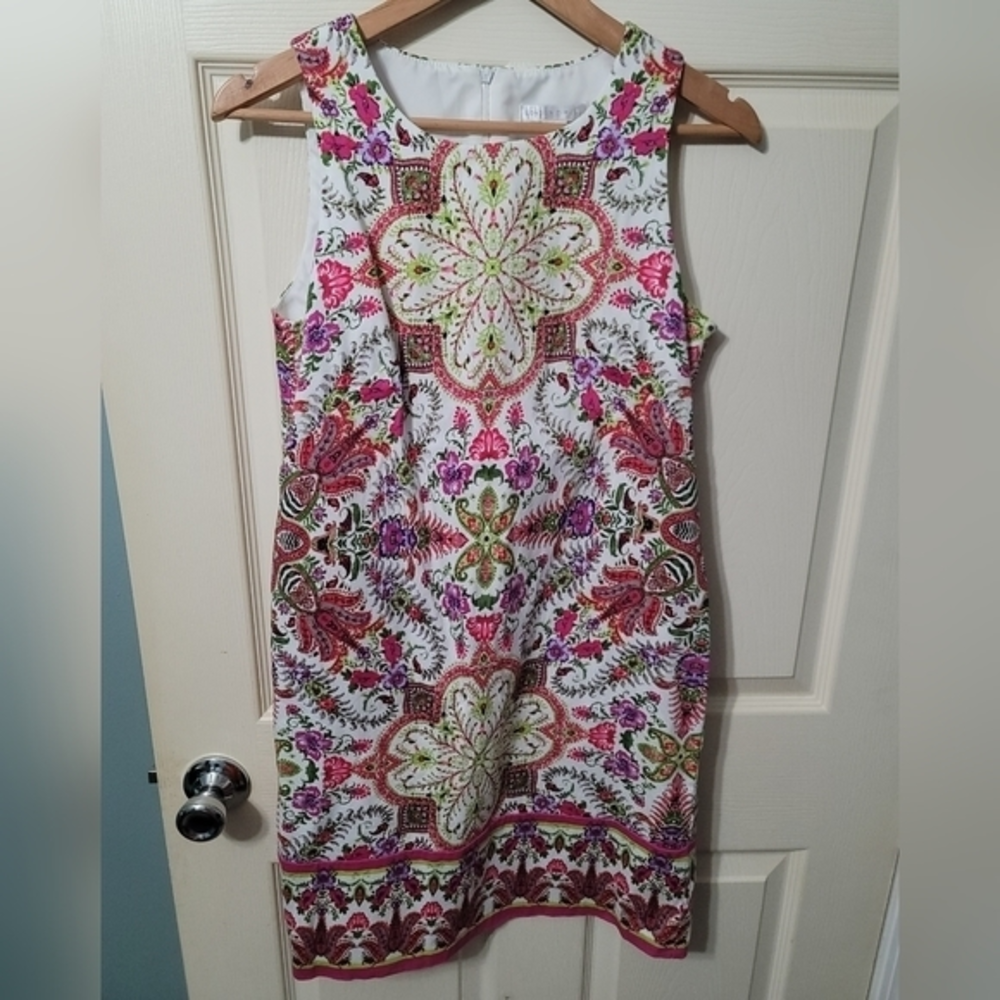 London Times White Floral & Paisley  A-Line Sleeveless Dress Women's‎ 8